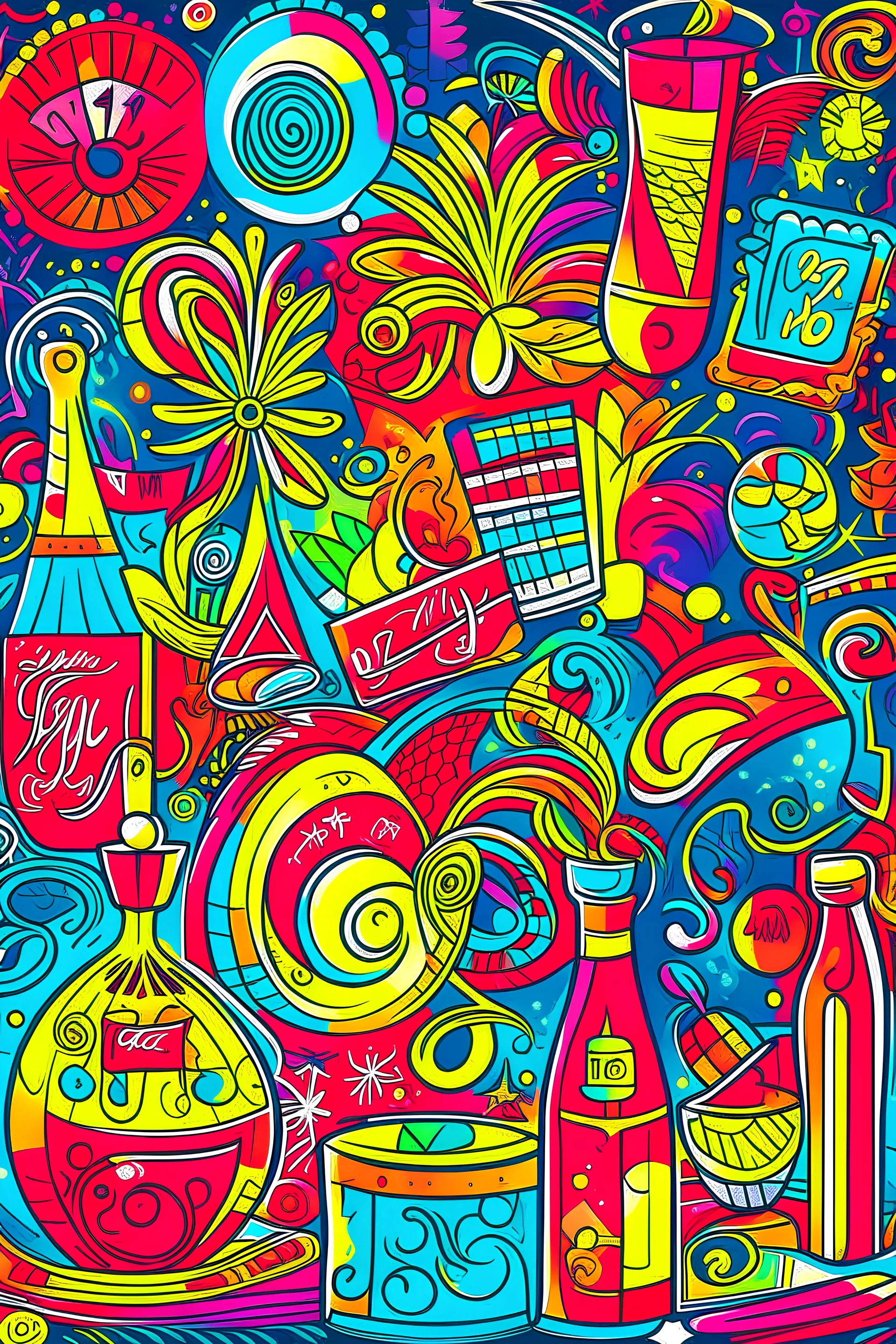 new year celebration, thick outline, low details, Vivid Color