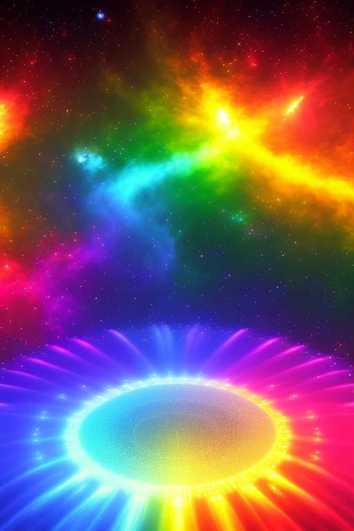 Beautiful ufos, galactic, rainbows, detailed golden galactic suit, high rank, cosmic happiness, bright colours, blue, pink, gold, jewels, realistic, real photo, bright and sunny background, very detailed, high contrast,