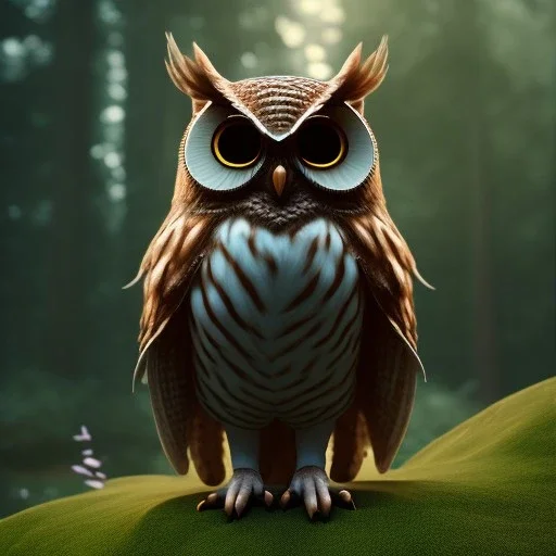 Owl in forest, macro lens blur, photorealistic,studio lighting, sharp focus, unreal engine 5, octane render