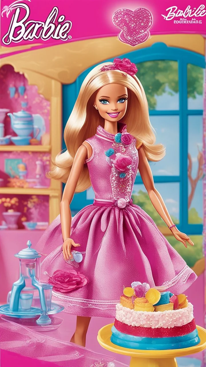 Set against a vibrant background, showcase Barbie and her friends engaging in imaginative play, such as dressing up in colorful costumes, hosting a tea party, exploring a fantastical garden, or embarking on a magical journey. Let the scene be filled with enchanting details, sparkling stars, and playful elements that reflect the spirit of Barbie's adventurous world. Ensure the image is lively, inviting, and sparks the imagination of young readers, enticing them to explore the wonders inside the