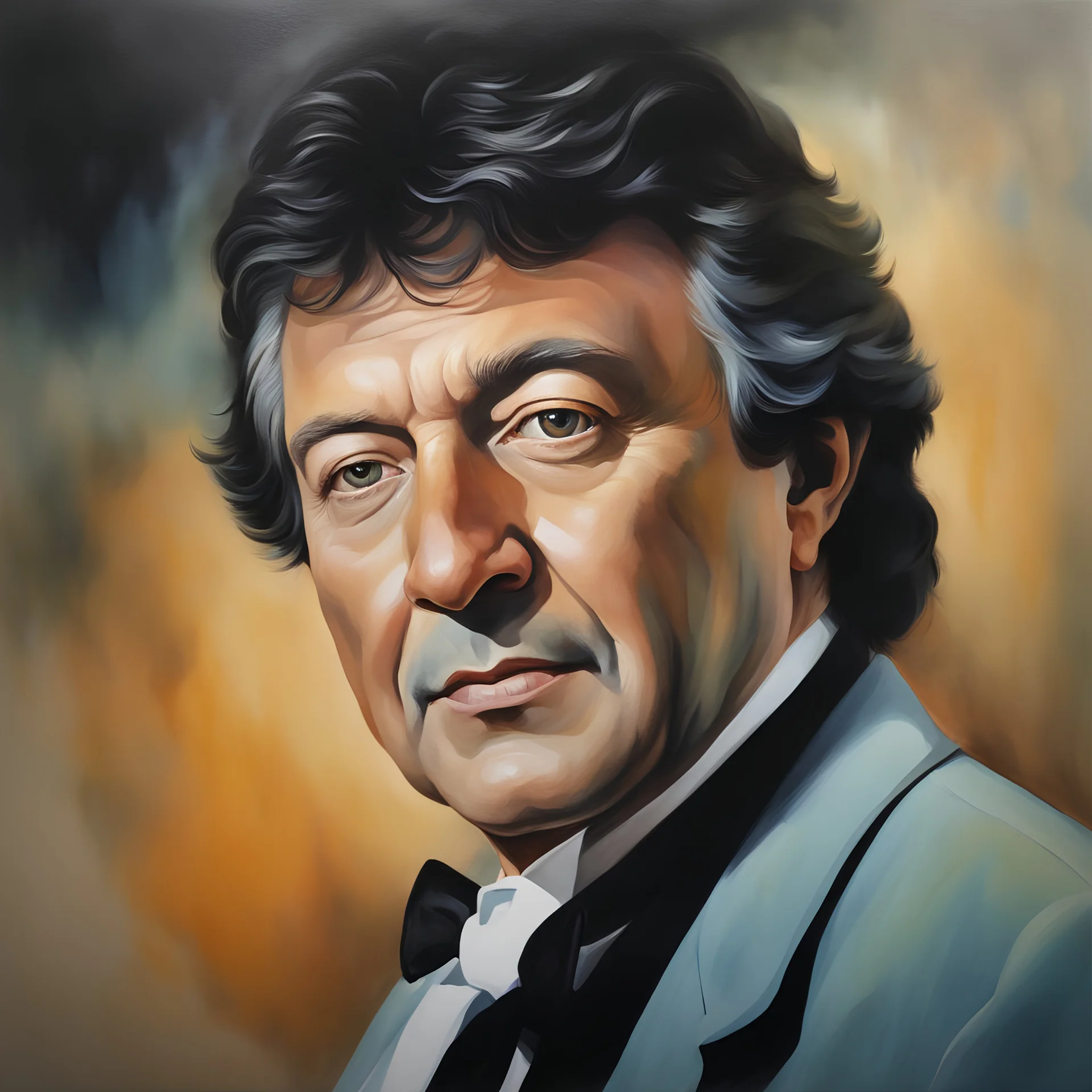 Dr. McCoy, Facial Portrait, dark, multicolored watercolor stained wall in the background, oil painting in the art style of Boris Vallejo, 32k UHD, Hyper realistic, photorealistic, realistic, sharp, highly detailed, professional quality, beautiful, awesome, majestic, superb, trending on artstation