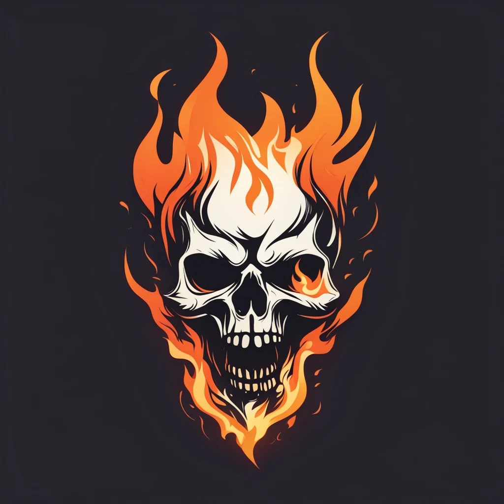 minimalistic burning screaming skull flame cyberpunk logo