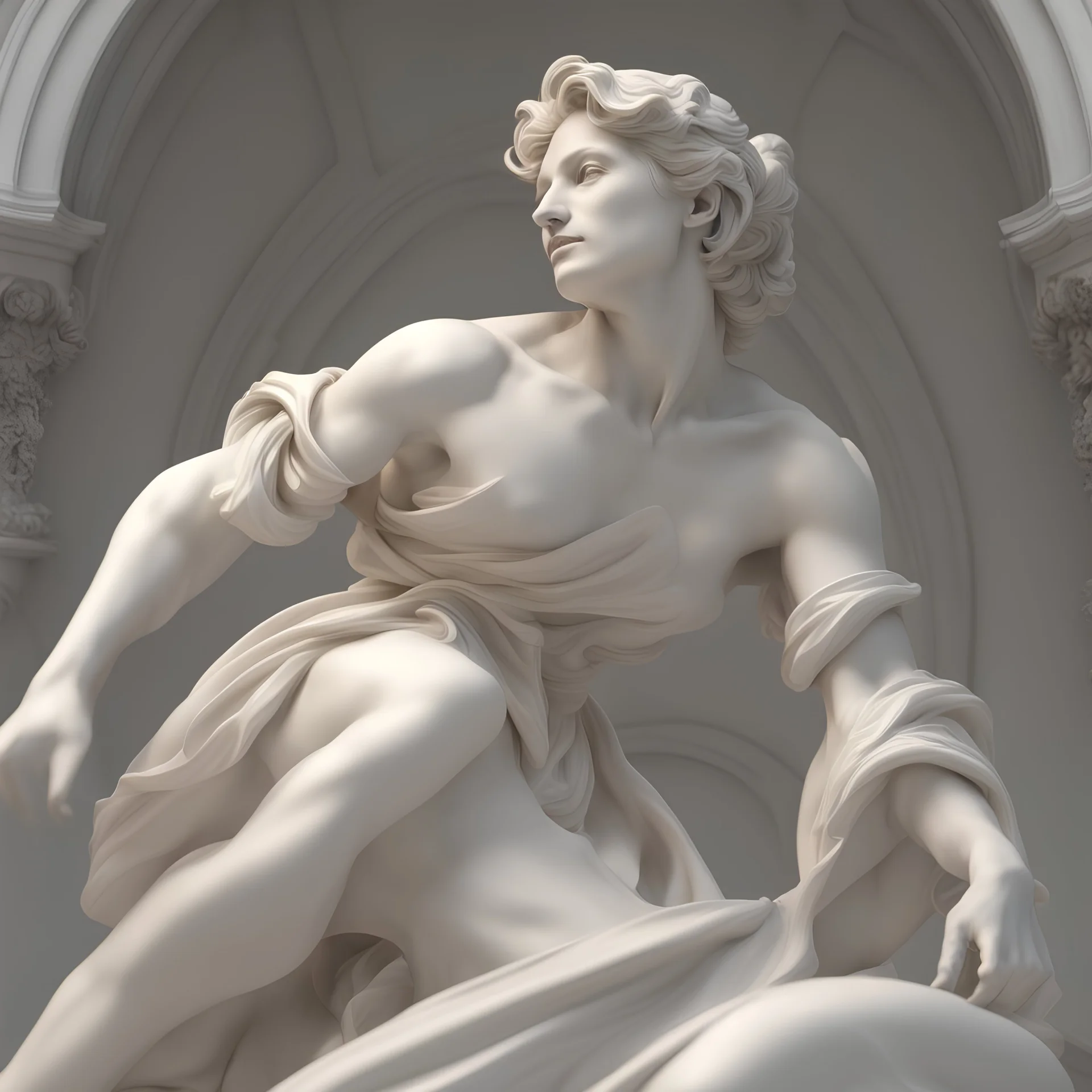 ancient renaissance figure interacting, statuesque model human poses, dynamic lighting, realistic, marble statue, bent poses