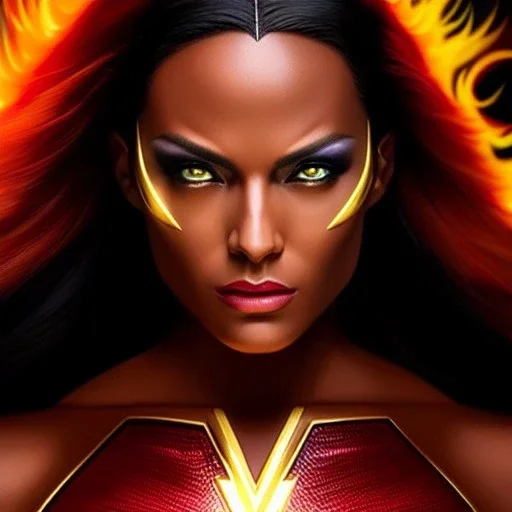 Ultra detailed fullbody Portrait in oil on canvas of X-men -beautiful dark phoenix on fire,extremely detailed digital painting,ultrarealistic skin,intense stare, extremely detailed face, crystal clear eyes, mystical colors ,perfectly centered image, perfect composition, rim light, beautiful lighting,masterpiece ,8k, stunning scene, raytracing, anatomically correct, in the style of uncannyknack and Ohrai Noriyoshi and robert e howard and Steve Jung and Wizyakuza and Simon Bisley.