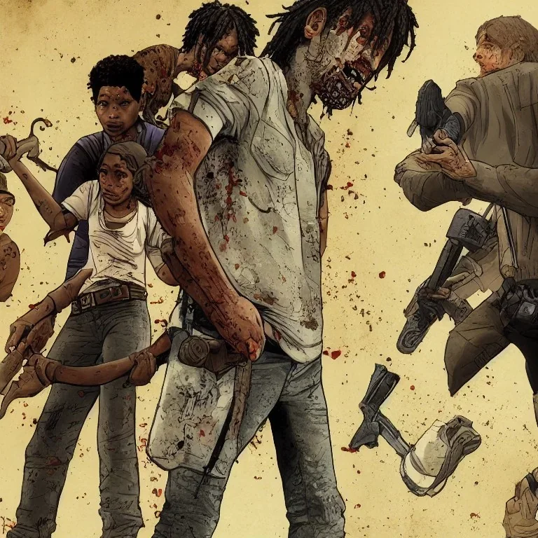 Clementine de the walking dead art kill Abel with his foot look like the game