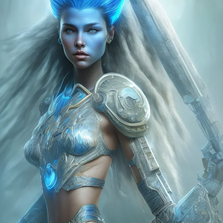 portriate of beautiful blue na'vi warrior,volumetric lighting, particals, intricate detail,realistc, close up