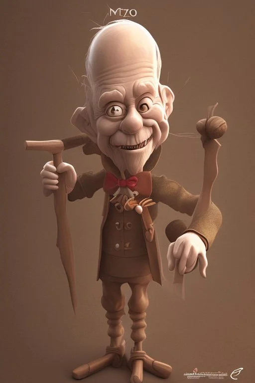 Pinocchio as an old wooden man now in cg style