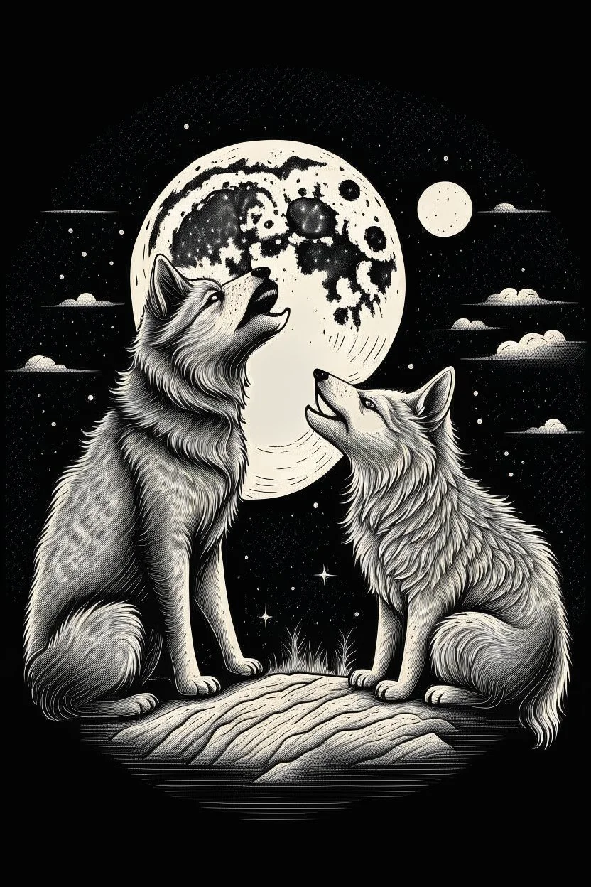 a lost cat and a wolf howling at the moon