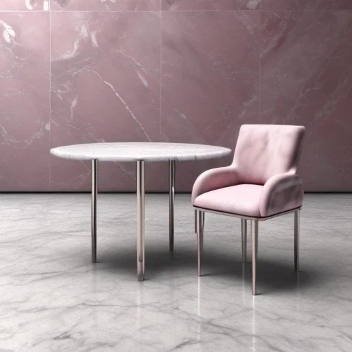 Light pink swirling marble texture,centered table & chair,transparent soft shadows, HD 4K Unreal Engine 5 bokeh