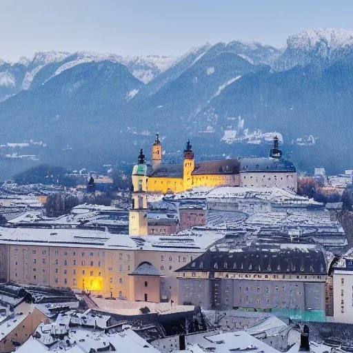 winterliche Ansicht der Stadt Salzburg in Österreich