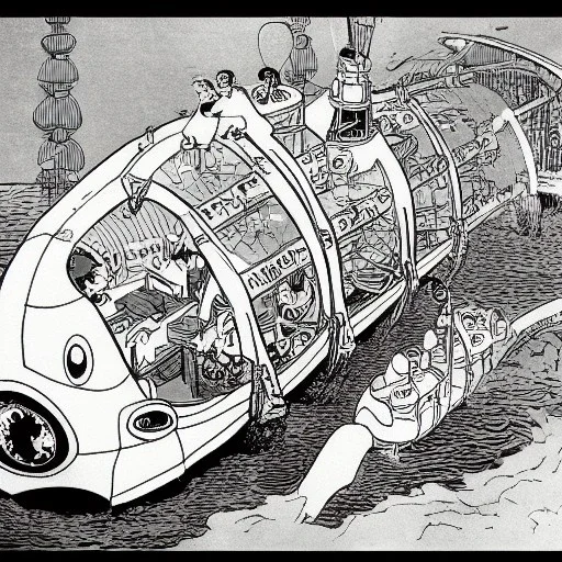 mix between the captain nemo submarine and the beatle yellow submarine by disney in a seabed imagined by winsor mccay