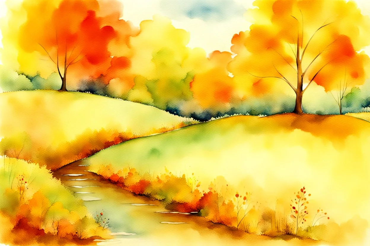 Autumn dream, beautiful landscape, rich earthy colors, watercolo