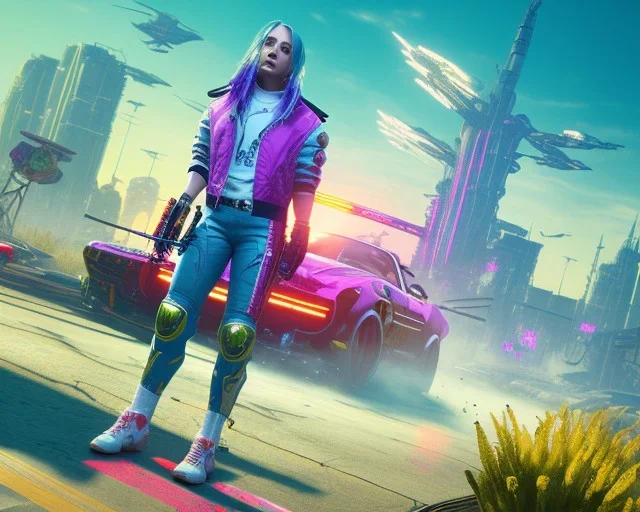 Billie Eilish, in stockings, cyberpunk2077