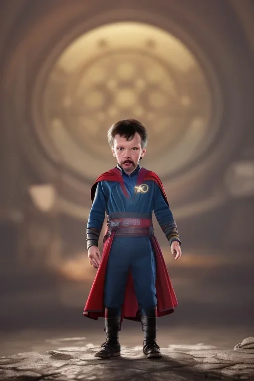 Doctor strange toddler, serious, portal, full body, jump, bokeh, hyper realistic