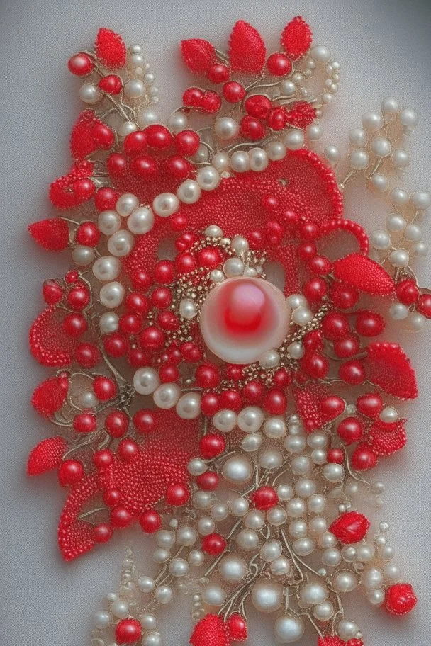 Red flowers and in the middle beautiful pearl beads 2