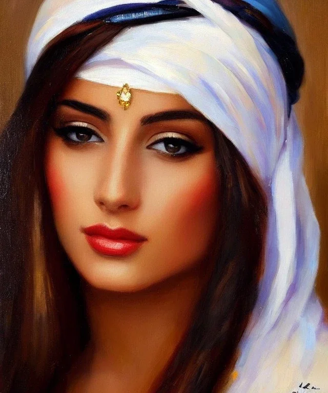 Masterpiece, best quality,The face of a beautiful Arab princess by Bryen Frost rework. trace light, painted impressionist brush strokes. Paint spatters, drips, drabs, dynamic, artstation, Eliza Ivanova