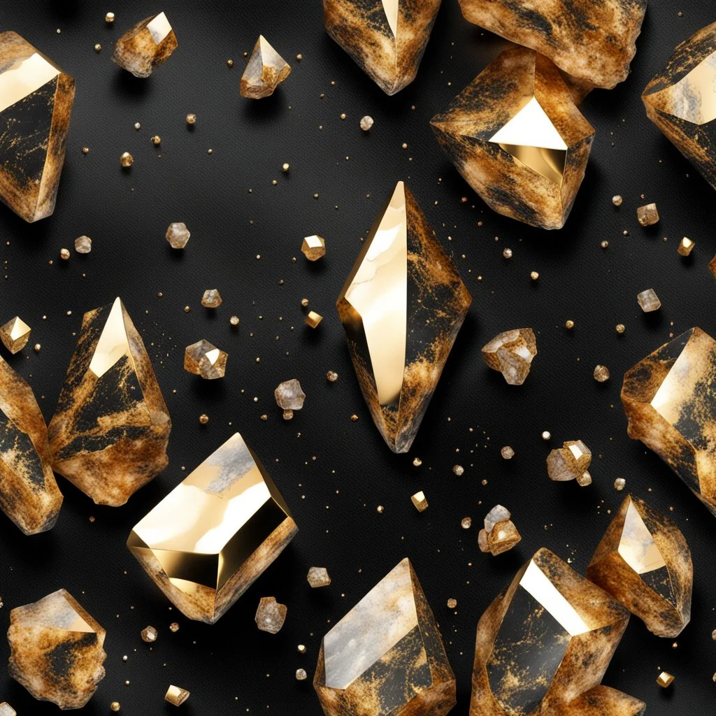 Hyper Realistic Golden Mini-Marble Crystals with Royal-Black-Velvet-Background