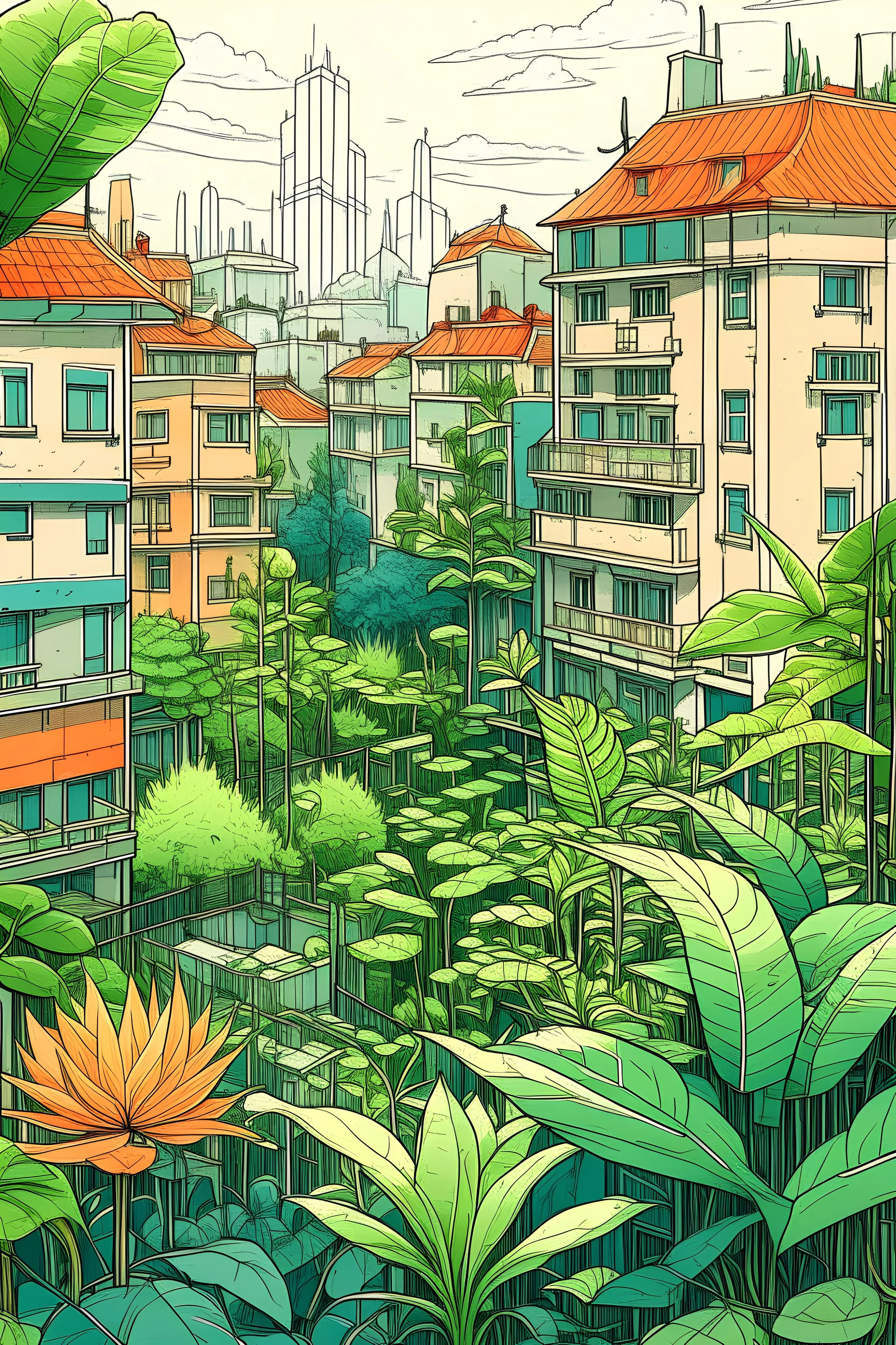 Drema city, plants, drawing, color, beutiful, pet