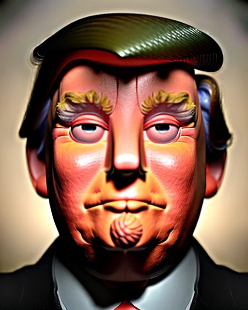 Realistic Waist up Portrait, Donald trump muppet, retro style, photo studio, unreal engine 5, god lights, ray tracing, RTX, lumen lighting, ultra detail, volumetric lighting, 3d.