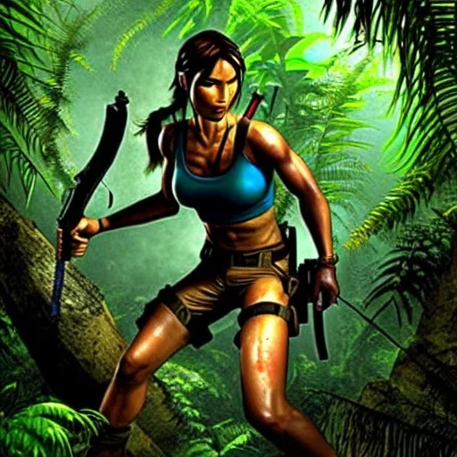 lara croft in the sweltering jungle