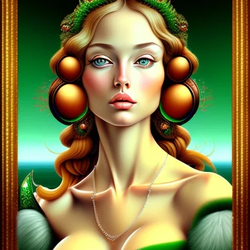 portrait of a beautiful busty woman with green eyes by Sandro Botticelli style