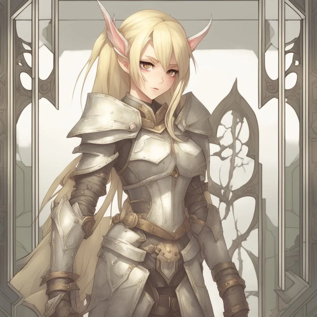 cute girl, age 22, elf, blonde, insane, strong, armour, full-body