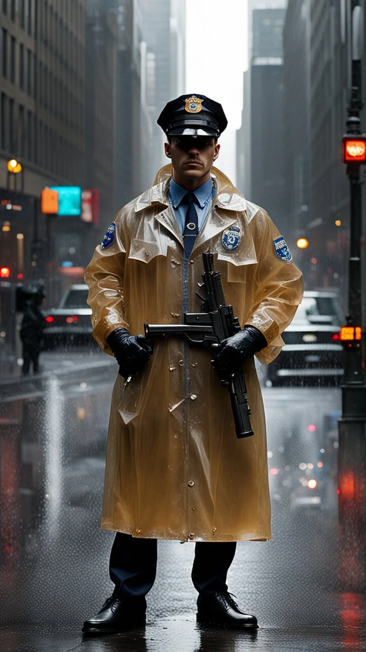 retro gun policeman badass nypd transparent heavy rain coat