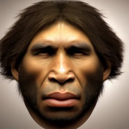 Photorealistic Neanderthal man with lips that are too big