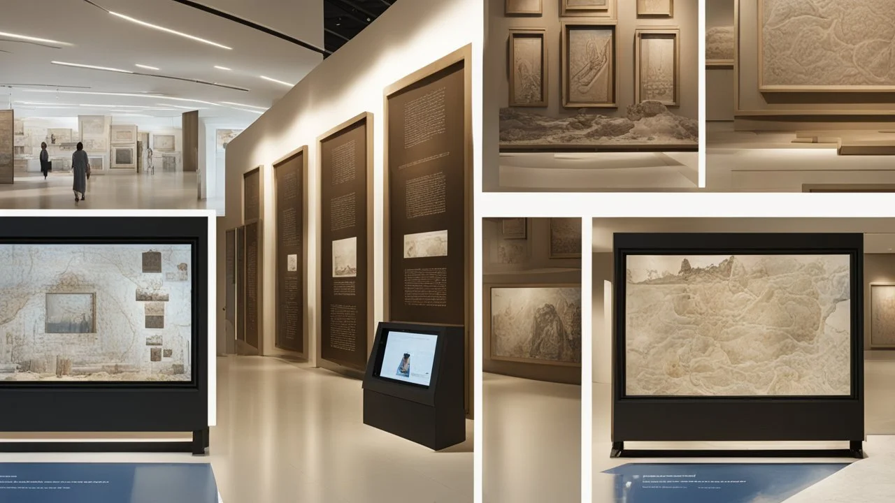 Interactive display screens in the Naqshahat Museum showroom, measuring 10 meters by 14 metres