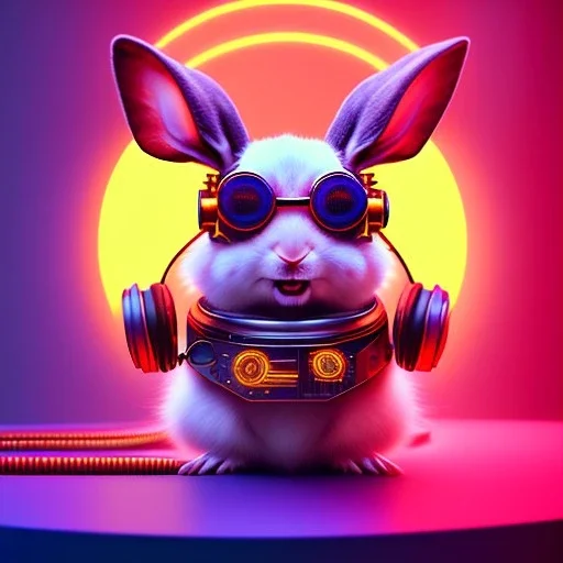 pixar style anamorphic cute smiling baby rabbit, smiling, cyberpunk headphone, sunglass, gangsta gold necklaces, full body, magenta puffer jacket, manila city background, dramatic lighting, hyper realistic, unreal engine 5, 16k