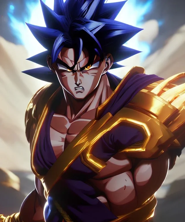 Goku, metal golden armor, defined muscles, shirtless, soft light atmosphere, light effect，vaporwave colorful, concept art, smooth, extremely sharp detail, finely tuned detail, ultra high definition, 8 k, unreal engine 5, ultra sharp focus