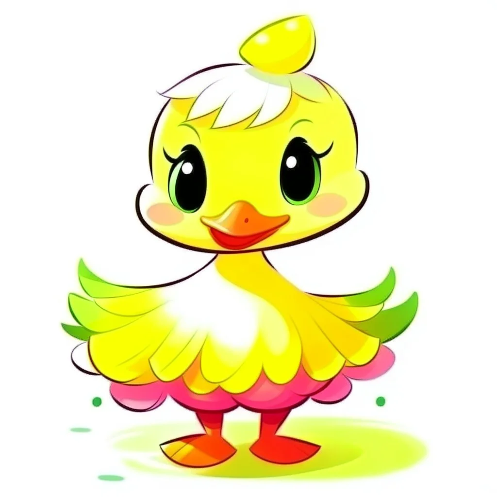 P: real cute chibi cartoon duck wearing a cute little tutu. Colorful.