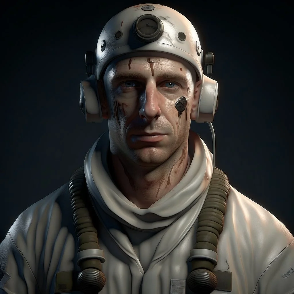 27 year old submarine medic white clothes realistic grimdark portrait