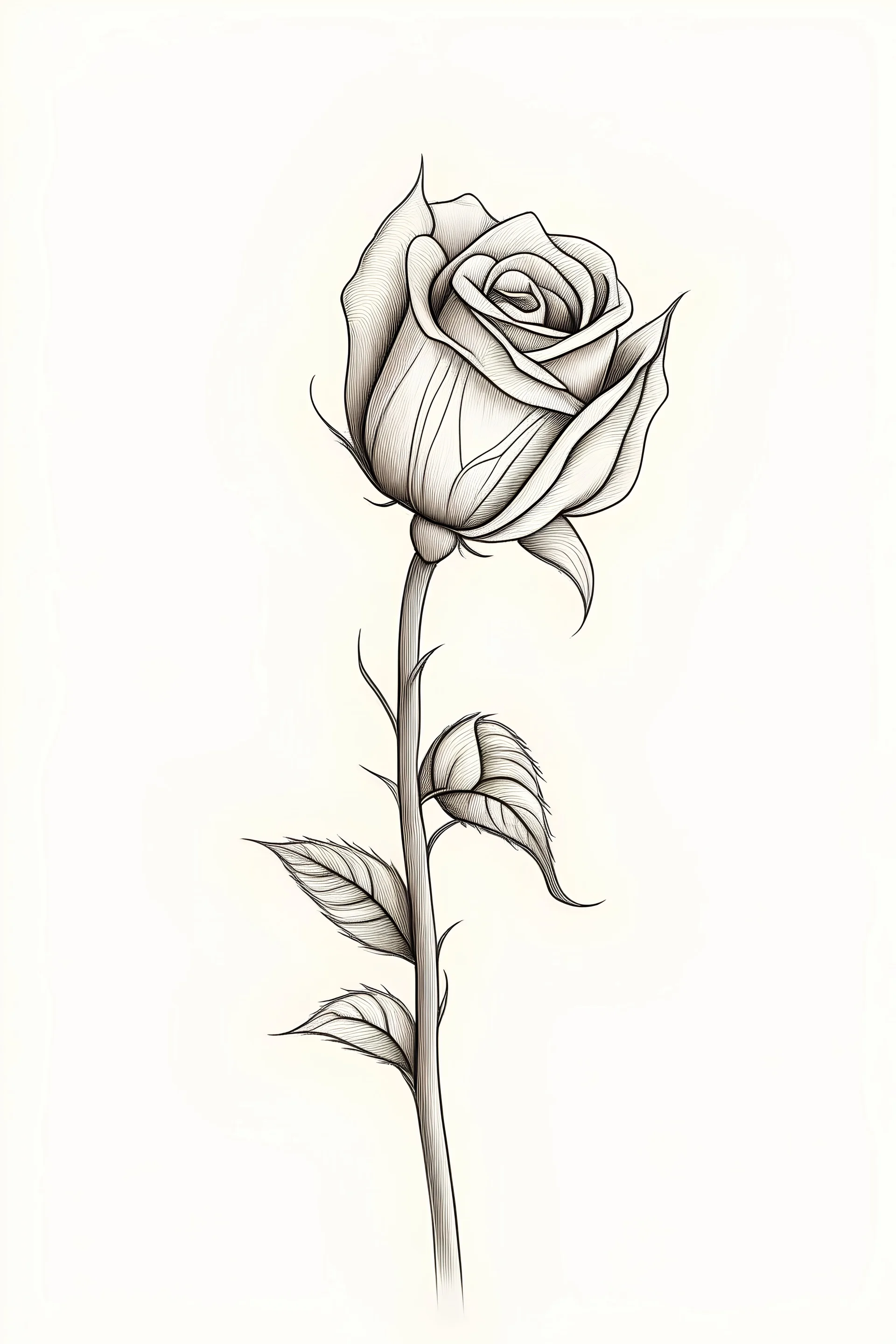 A simple, yet evocative, sketch of a single rosebud about to bloom, symbolizing potential, beauty, and the unfolding of life's mysteries. with light color background