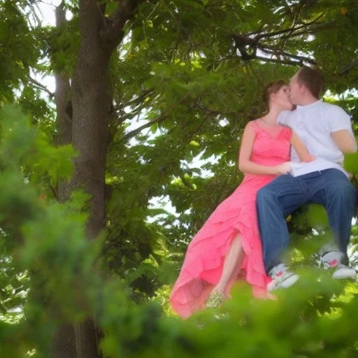 Christa and Eric sitting in a tree kissing