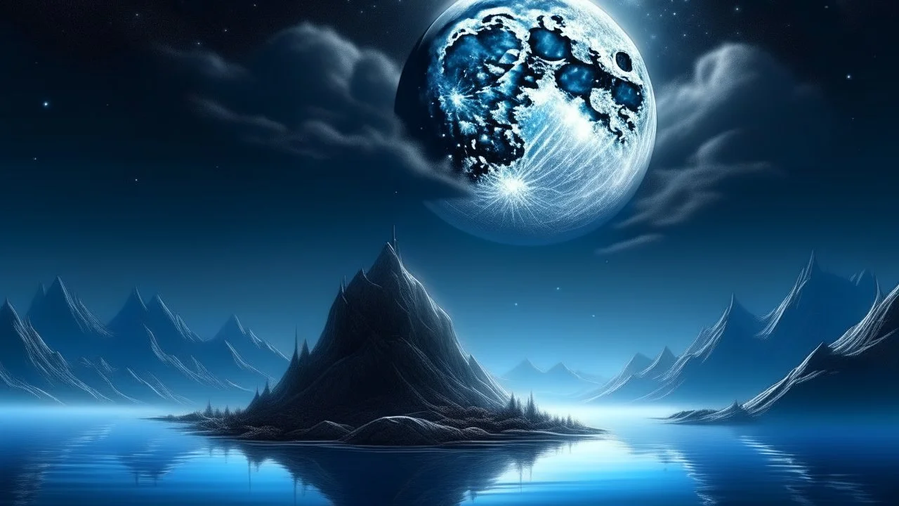 Digital art moon and boat