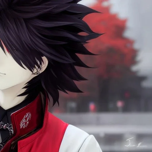 Detailed anime boy, crimson red hair, long classic taper hairstyle, dante dmc5 hairstyle, wolf ears protruding out, white trench coat, intricate details, full body portrait, keep head in frame, slight smile, black Japanese motif, concept art, highly detailed, digital painting, concept art, sharp focus, illustration, art by Yoji Shinkawa, WLOP and greg rutkowski and alphonse mucha and artgerm and yanjun Chen and Junji ito and Makoto Shinkai, HDR, octane render, highly detailed