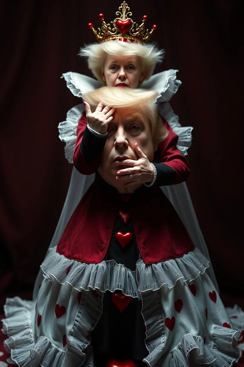 donald trump as the queen of hearts from alice in wonderland