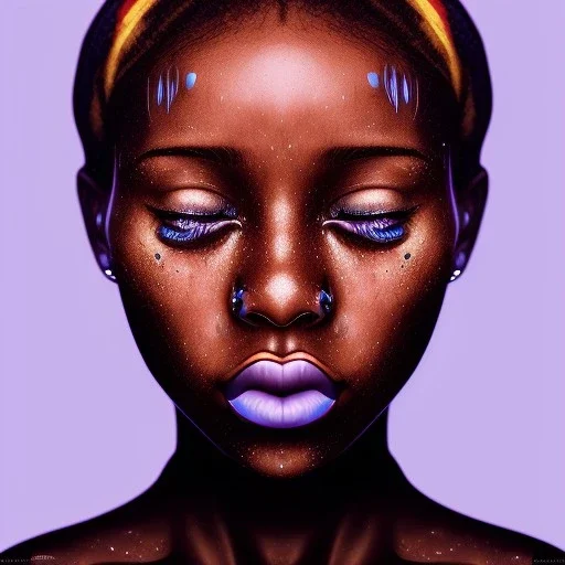 Portrait of a young black woman crying. Tears the colour of oil. Depression seeping out of her eyes nose and mouth like a oil spill