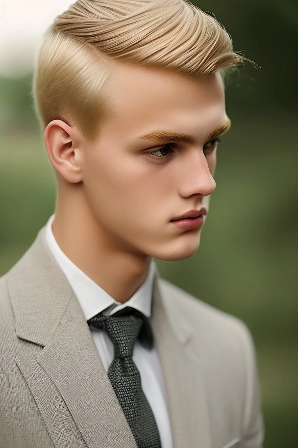 young blonde pretty male formal looking portrait