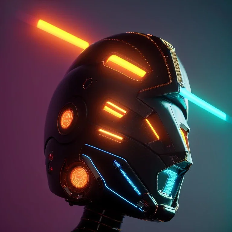 Front, pretty cyber woman, rounded face, blood, black, gold, brown, samurai helmet, decorative color feathers, retro, simetric, circuits, neon style, a lot of led lights, fog, rain, leather, vibrant color, highly detailed, art stations, concept art, smooth, unreal engine 5, god rays, ray tracing, RTX, lumen lighting, ultra detail, volumetric lighting, 3d, finely drawn, high definition, high resolution.