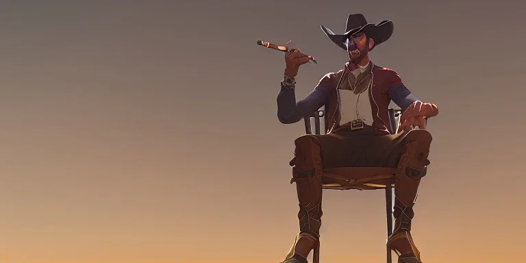 cowboy sitting in a chair and smoking a cigarette