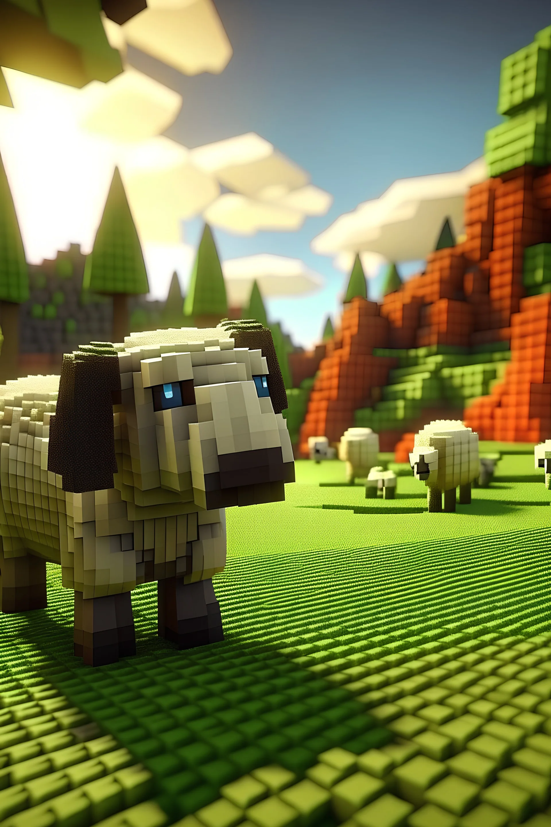 "Generate a captivating 4K Full HD animated sequence depicting Minecraft sheep in the style of animated films. Emphasize fluid and realistic movements, intricate wool textures, and vibrant environments that bring the Minecraft world to life. The final output should deliver a visually stunning portrayal of the sheep, capturing the charm and creativity of animated storytelling within the context of the Minecraft universe."