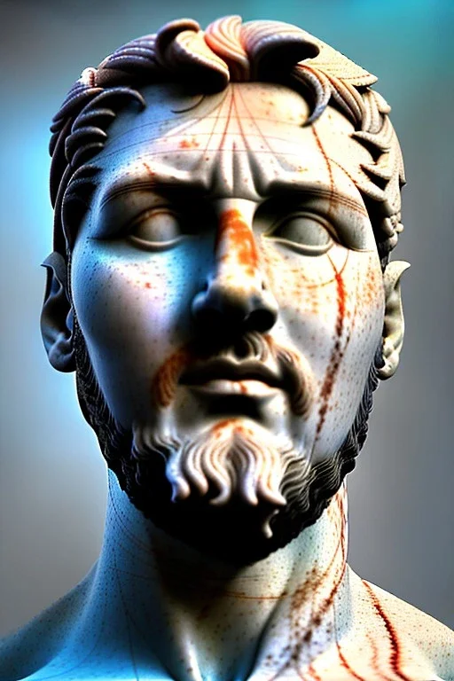 Ultra Realistic image, classical renaissance sculpture, white marble material, Lionel Messi, emperor, gold Laurel leaves crown, miguel angel style, chisel style, emperor, waist up portrait, epic, celestial, cinematic lighting, God light, god rays, 4k resolution, smooth details, ornate details, soft lighting, unreal engine 5, sky background.