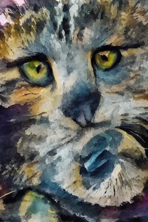 watercolor painting, happy cat, bright color,