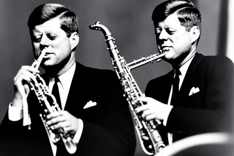 John f kennedy playing saxophone with his eyes closed