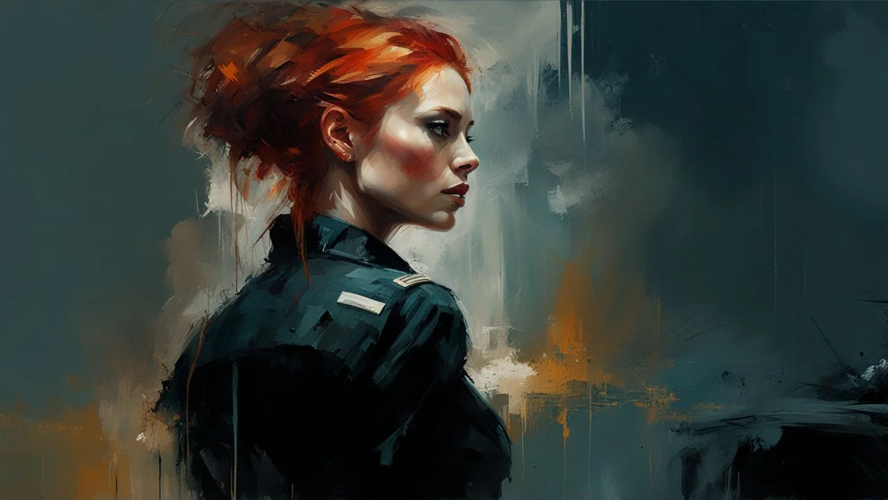 muscular stunning tall redhead russian woman 24yo sexy nurse costume :: dark mysterious esoteric atmosphere :: digital matt painting with rough paint strokes by Jeremy Mann + Carne Griffiths + Leonid Afremov, black canvas