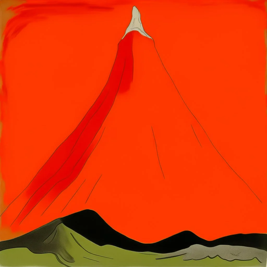 An orange volcano with pillars painted by Pablo Picasso