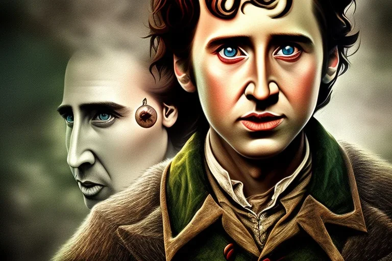 nicholas cage as frodo painted by tim burton