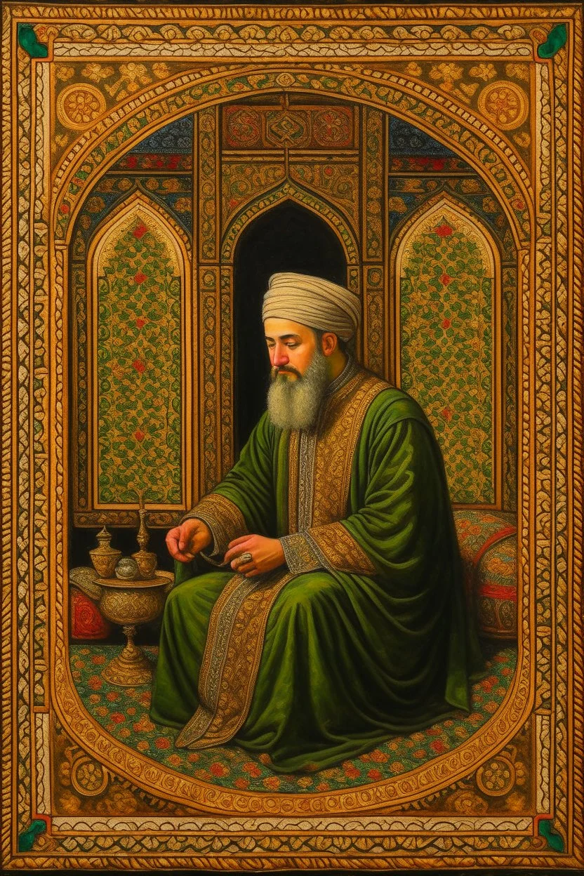 An oil painting inspired by the Islamic Renaissance